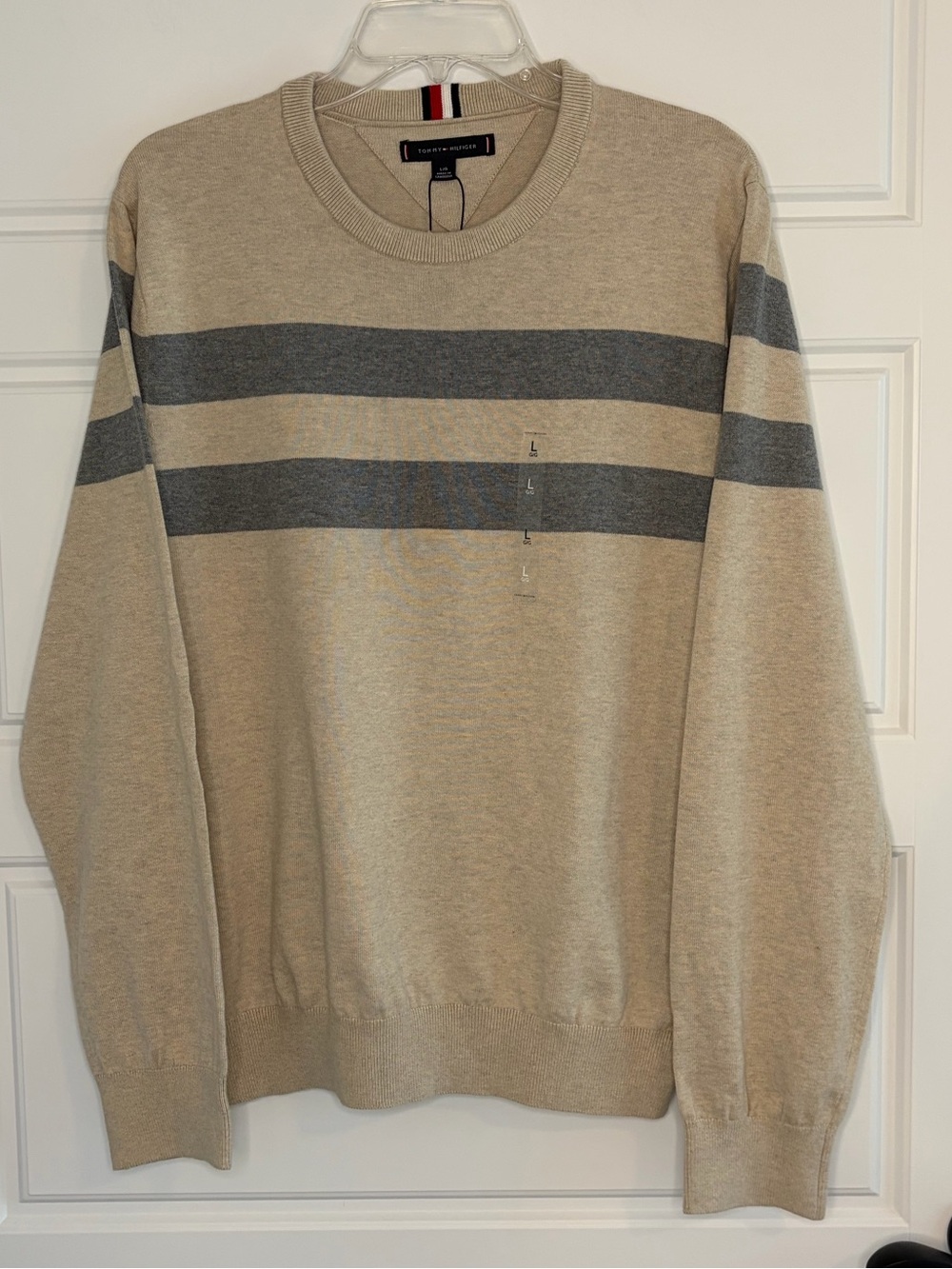 NWT Tommy Hilfiger Men's 100% Cotton Crewneck Long Sleeve Sweater Striped L
